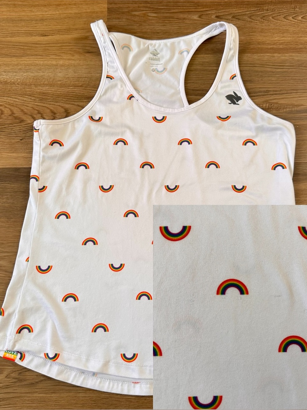 Rabbit Running Pride Rainbow Racerback Tank Top Womens Medium Active Workout